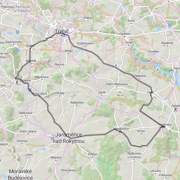 Miniaturní mapa "Silniční trasa Udeřice-Valeč" inspirace pro cyklisty v oblasti Jihovýchod, Czech Republic. Vytvořeno pomocí plánovače tras Tarmacs.app