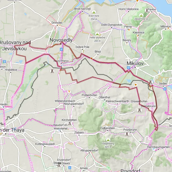Miniatura mapy "Trasa Gravel do Drasenhofen" - trasy rowerowej w Jihovýchod, Czech Republic. Wygenerowane przez planer tras rowerowych Tarmacs.app
