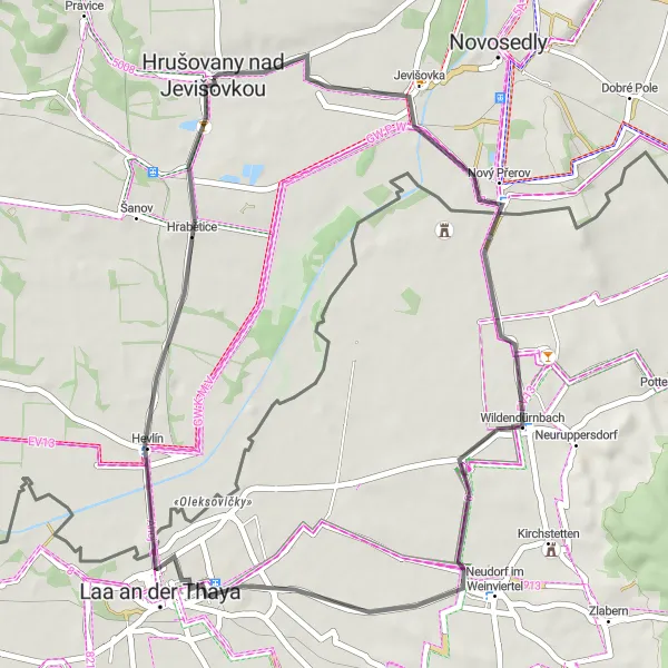 Miniatura mapy "Trasa Road do Hevlín" - trasy rowerowej w Jihovýchod, Czech Republic. Wygenerowane przez planer tras rowerowych Tarmacs.app