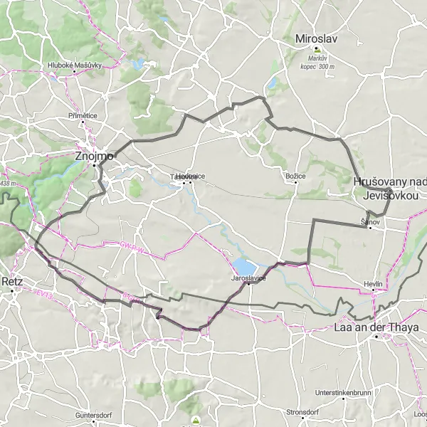 Miniaturní mapa "Road Trasa okolo Dyjákovice" inspirace pro cyklisty v oblasti Jihovýchod, Czech Republic. Vytvořeno pomocí plánovače tras Tarmacs.app