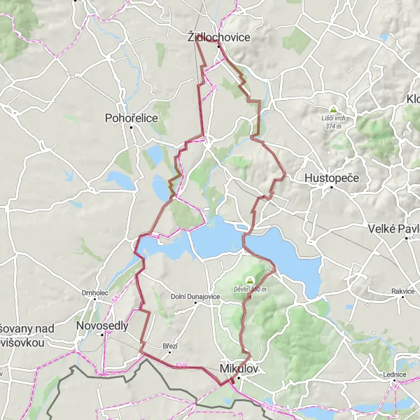 Mapa miniatúra "Gravelová výzva kolem Pavlova" cyklistická inšpirácia v Jihovýchod, Czech Republic. Vygenerované cyklistickým plánovačom trás Tarmacs.app