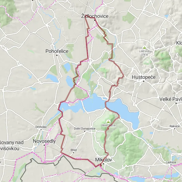 Miniaturní mapa "Okružní cyklistická trasa ve středu vinic a památek" inspirace pro cyklisty v oblasti Jihovýchod, Czech Republic. Vytvořeno pomocí plánovače tras Tarmacs.app