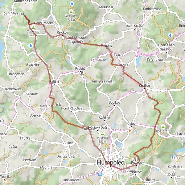 Miniatura mapy "Trasa rowerowa Šibeniční kopec - Orlík" - trasy rowerowej w Jihovýchod, Czech Republic. Wygenerowane przez planer tras rowerowych Tarmacs.app