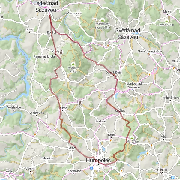 Mapa miniatúra "Zaujímavý okruh plný prírodných krás" cyklistická inšpirácia v Jihovýchod, Czech Republic. Vygenerované cyklistickým plánovačom trás Tarmacs.app