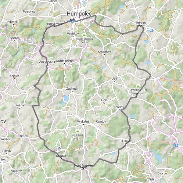 Miniatura mapy "Trasa rowerowa Plačkov - Šibeniční kopec" - trasy rowerowej w Jihovýchod, Czech Republic. Wygenerowane przez planer tras rowerowych Tarmacs.app