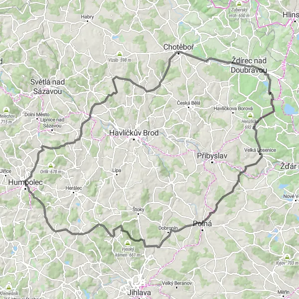 Mapa miniatúra "Cyklotúra krajinskými perlami" cyklistická inšpirácia v Jihovýchod, Czech Republic. Vygenerované cyklistickým plánovačom trás Tarmacs.app