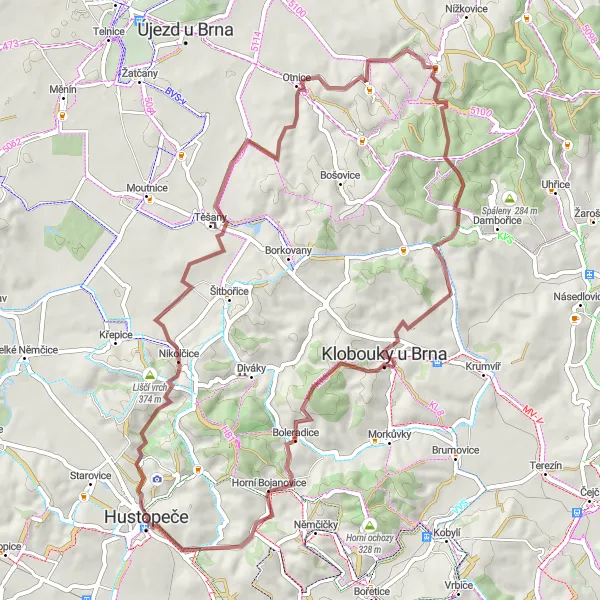 Map miniature of "Gravel Adventure" cycling inspiration in Jihovýchod, Czech Republic. Generated by Tarmacs.app cycling route planner