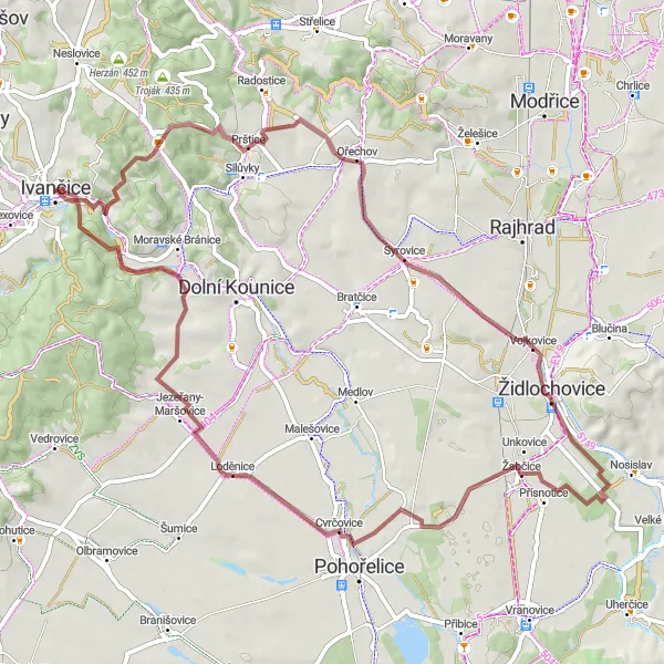 Miniatura mapy "Trasa Gravel Na Oklikách" - trasy rowerowej w Jihovýchod, Czech Republic. Wygenerowane przez planer tras rowerowych Tarmacs.app