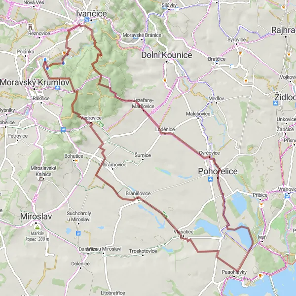 Miniaturní mapa "Gravel Ivančice - Alexovice" inspirace pro cyklisty v oblasti Jihovýchod, Czech Republic. Vytvořeno pomocí plánovače tras Tarmacs.app