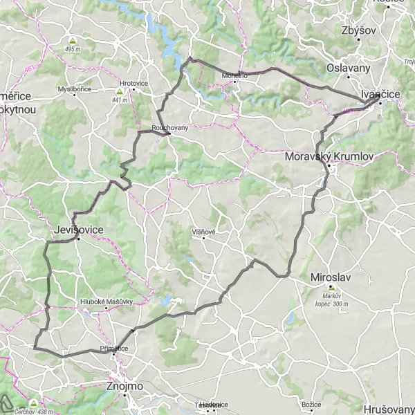 Miniaturní mapa "Road Ivančice - Špilberk" inspirace pro cyklisty v oblasti Jihovýchod, Czech Republic. Vytvořeno pomocí plánovače tras Tarmacs.app