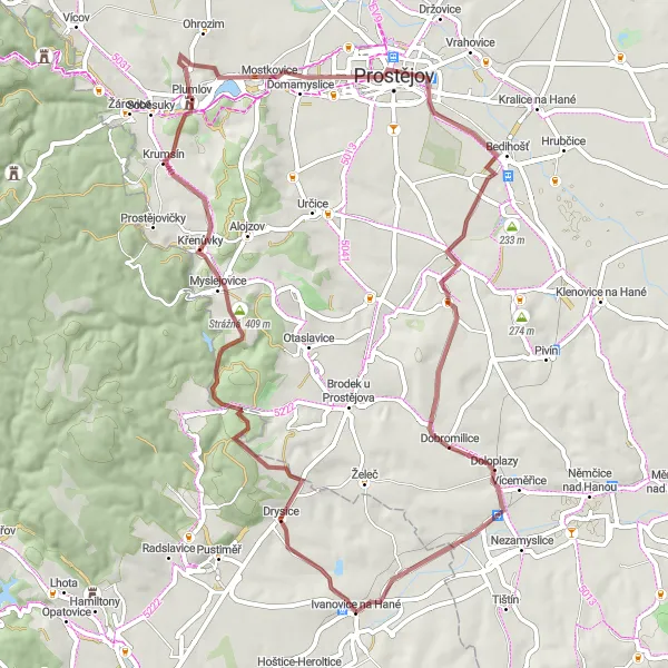 Map miniature of "Plumlov Discovery" cycling inspiration in Jihovýchod, Czech Republic. Generated by Tarmacs.app cycling route planner