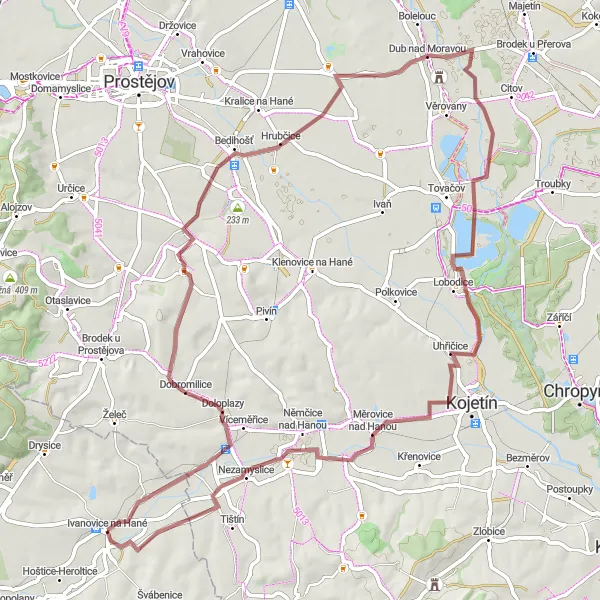 Karten-Miniaturansicht der Radinspiration "71 km langer Schotter-Rundweg durch malerische Dörfer" in Jihovýchod, Czech Republic. Erstellt vom Tarmacs.app-Routenplaner für Radtouren