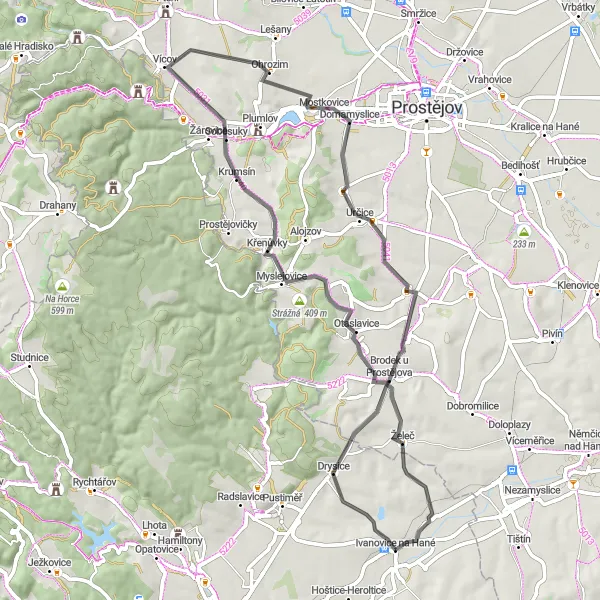 Map miniature of "Rural Scenic Route" cycling inspiration in Jihovýchod, Czech Republic. Generated by Tarmacs.app cycling route planner