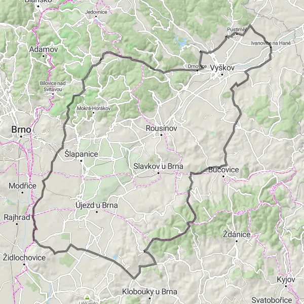 Map miniature of "Majestic Countryside Tour" cycling inspiration in Jihovýchod, Czech Republic. Generated by Tarmacs.app cycling route planner