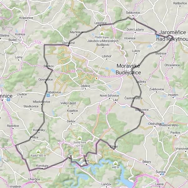 Miniatura mapy "Przez Blížkovice i Domamil" - trasy rowerowej w Jihovýchod, Czech Republic. Wygenerowane przez planer tras rowerowych Tarmacs.app