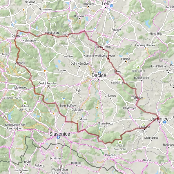 Miniatura mapy "Magiczna Trasa Gravelowa" - trasy rowerowej w Jihovýchod, Czech Republic. Wygenerowane przez planer tras rowerowych Tarmacs.app
