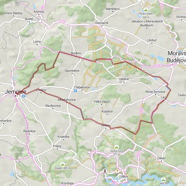 Karten-Miniaturansicht der Radinspiration "Gravelradtour in der Nähe von Jemnice" in Jihovýchod, Czech Republic. Erstellt vom Tarmacs.app-Routenplaner für Radtouren