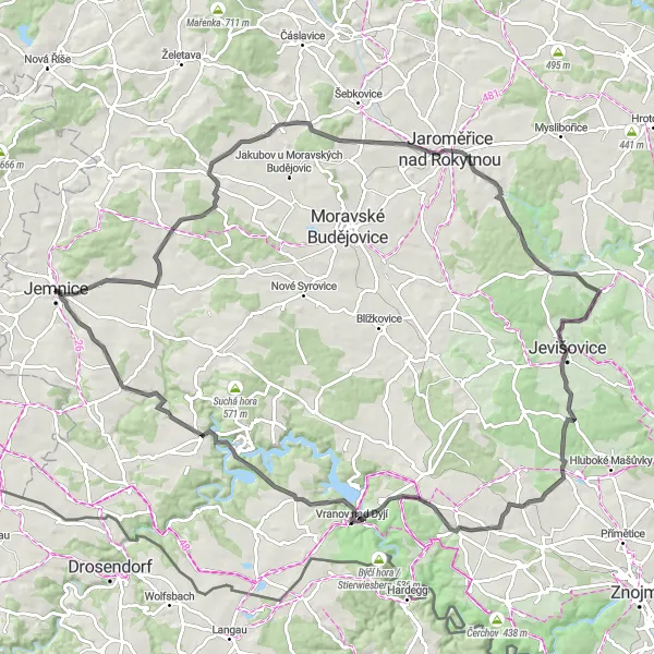 Map miniature of "The Rural Escape" cycling inspiration in Jihovýchod, Czech Republic. Generated by Tarmacs.app cycling route planner