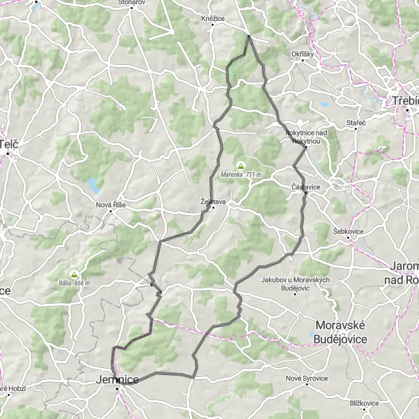 Map miniature of "Enchanting Road Tour near Jemnice" cycling inspiration in Jihovýchod, Czech Republic. Generated by Tarmacs.app cycling route planner