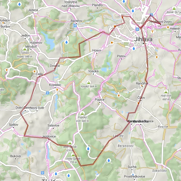 Map miniature of "Gravel Adventure" cycling inspiration in Jihovýchod, Czech Republic. Generated by Tarmacs.app cycling route planner