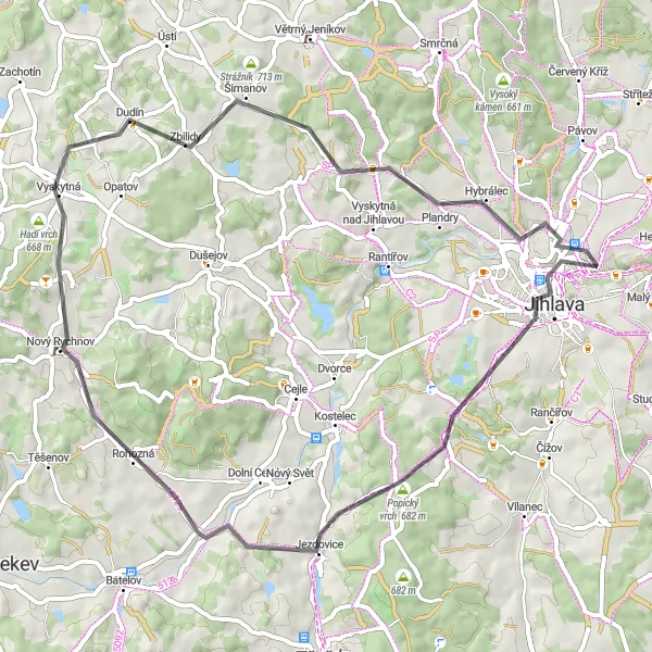 Map miniature of "Exploring Jihlava's Countryside" cycling inspiration in Jihovýchod, Czech Republic. Generated by Tarmacs.app cycling route planner