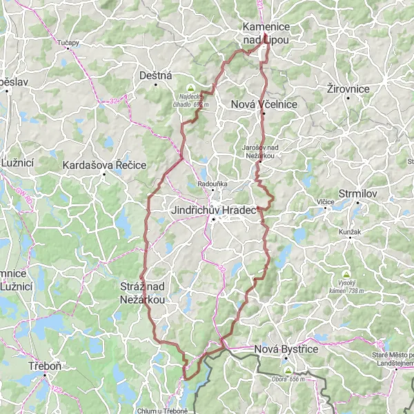 Map miniature of "Nežárka Valley Adventure" cycling inspiration in Jihovýchod, Czech Republic. Generated by Tarmacs.app cycling route planner