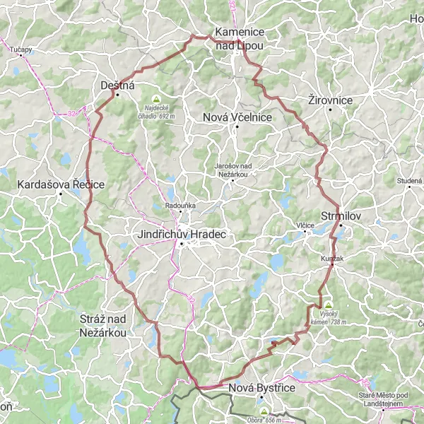 Map miniature of "Gravel and Adventure" cycling inspiration in Jihovýchod, Czech Republic. Generated by Tarmacs.app cycling route planner