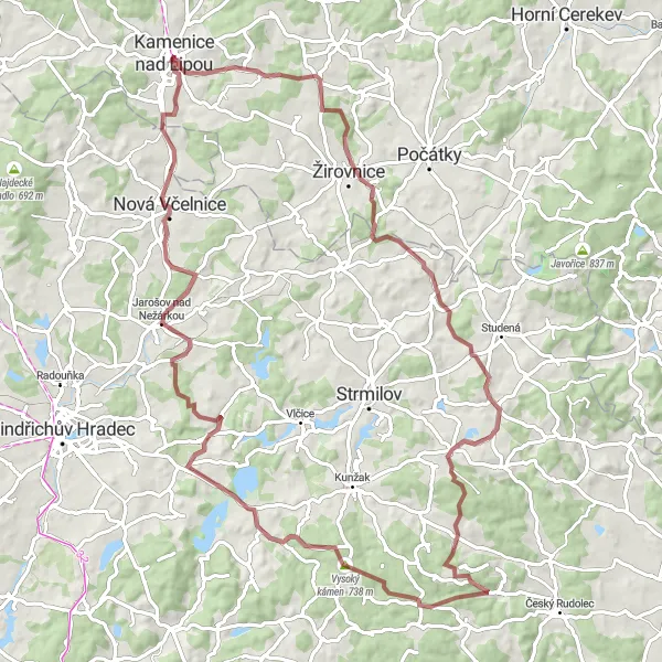 Karten-Miniaturansicht der Radinspiration "Gravelrunde um Kamenice nad Lipou" in Jihovýchod, Czech Republic. Erstellt vom Tarmacs.app-Routenplaner für Radtouren