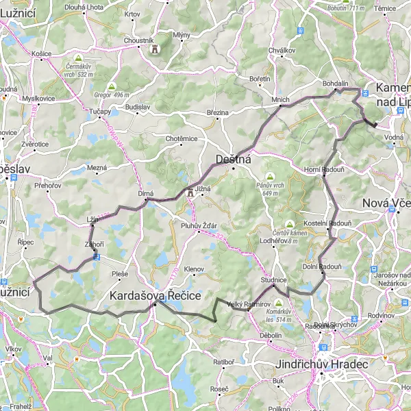 Map miniature of "Radouň Adventure" cycling inspiration in Jihovýchod, Czech Republic. Generated by Tarmacs.app cycling route planner
