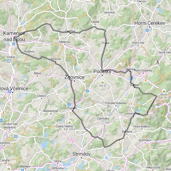 Map miniature of "Scenic Route" cycling inspiration in Jihovýchod, Czech Republic. Generated by Tarmacs.app cycling route planner
