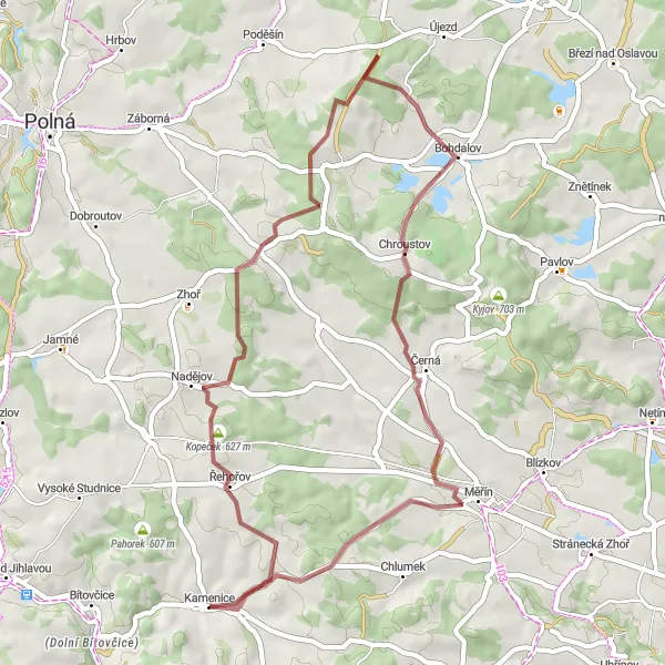 Miniaturní mapa "Gravelová expedice kolem Kamenice" inspirace pro cyklisty v oblasti Jihovýchod, Czech Republic. Vytvořeno pomocí plánovače tras Tarmacs.app