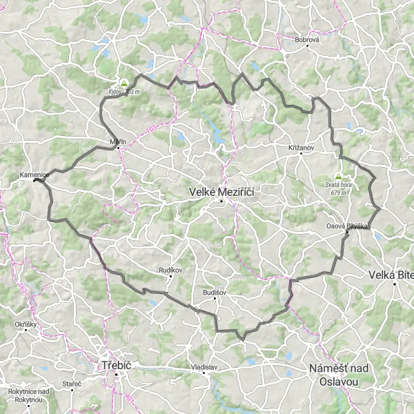 Miniaturní mapa "Okruh kolem Kamenice" inspirace pro cyklisty v oblasti Jihovýchod, Czech Republic. Vytvořeno pomocí plánovače tras Tarmacs.app