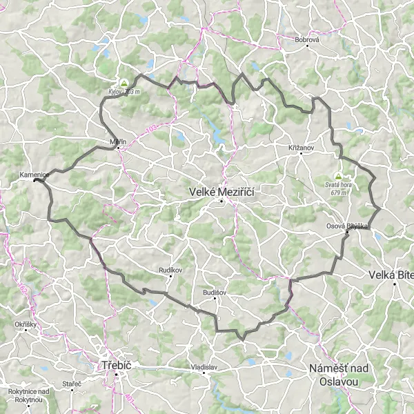 Map miniature of "Road Cycling Adventure" cycling inspiration in Jihovýchod, Czech Republic. Generated by Tarmacs.app cycling route planner