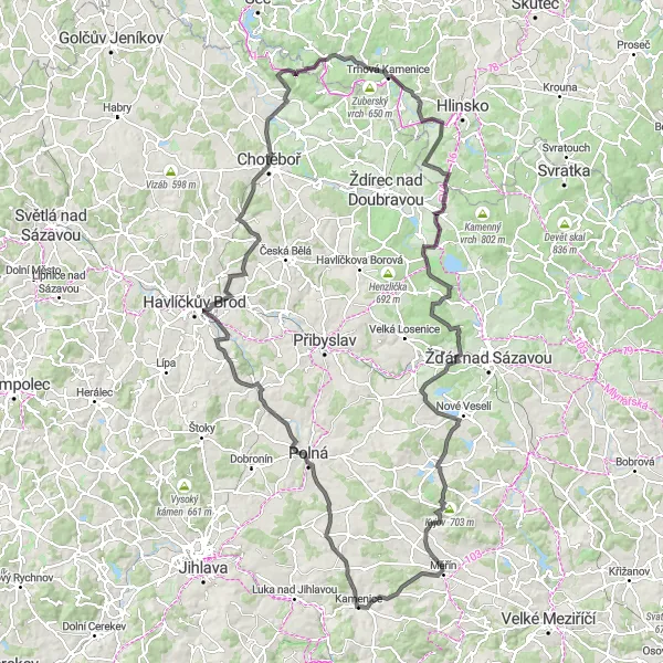 Map miniature of "Scenic Sázava" cycling inspiration in Jihovýchod, Czech Republic. Generated by Tarmacs.app cycling route planner