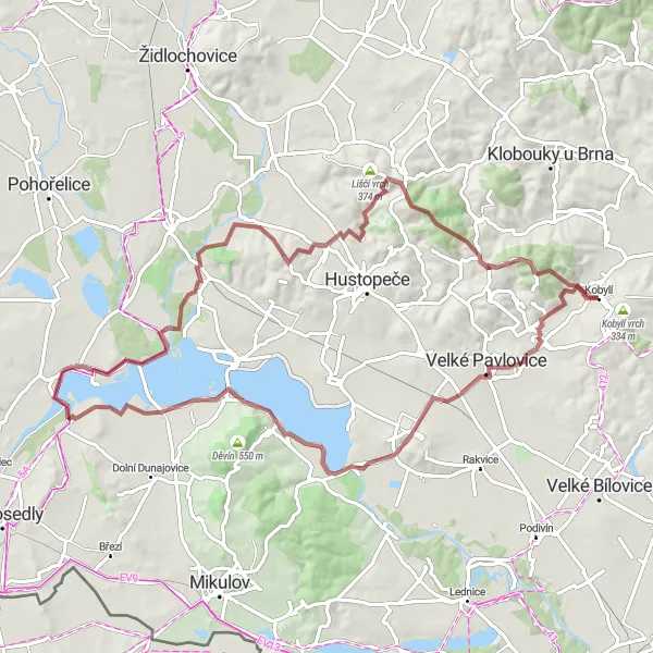 Miniatura mapy "Matka Przyroda w okolicach Kobylí" - trasy rowerowej w Jihovýchod, Czech Republic. Wygenerowane przez planer tras rowerowych Tarmacs.app