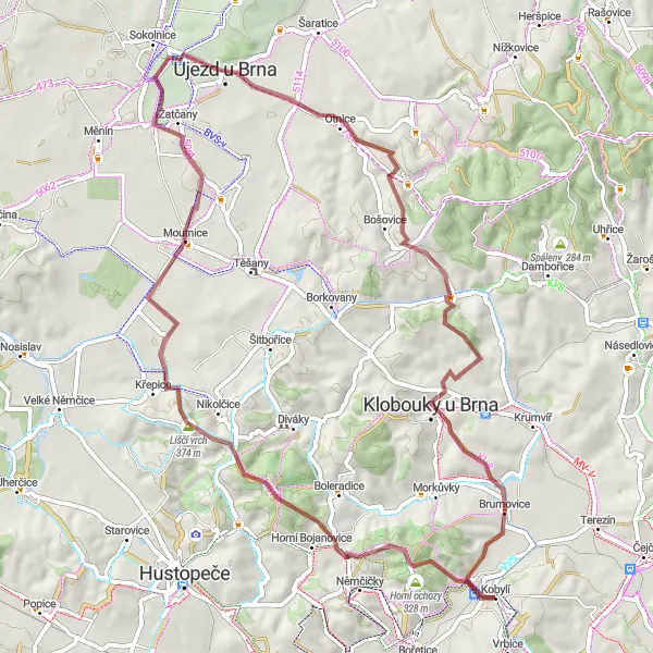 Miniatura mapy "Trasa gravelowa do odkrywania" - trasy rowerowej w Jihovýchod, Czech Republic. Wygenerowane przez planer tras rowerowych Tarmacs.app
