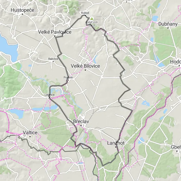 Miniatura mapy "Trasy Road w okolicach Kobylí" - trasy rowerowej w Jihovýchod, Czech Republic. Wygenerowane przez planer tras rowerowych Tarmacs.app