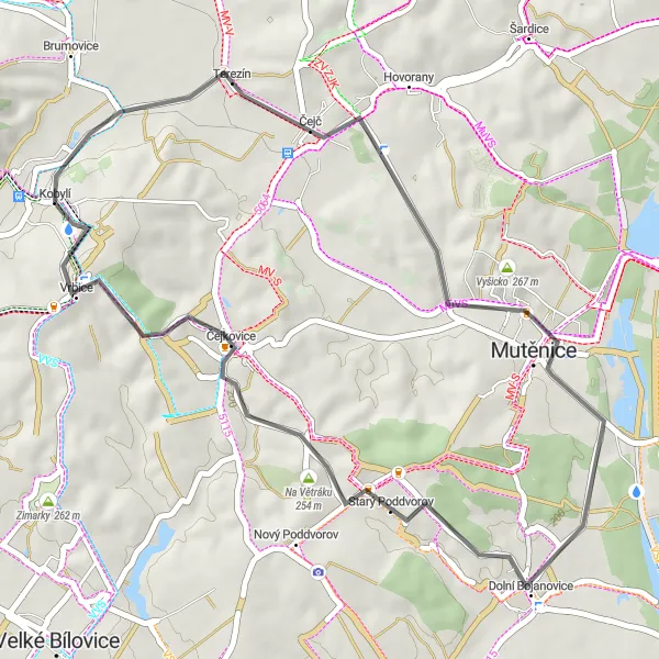 Mapa miniatúra "Vyhlídková Road Cesta" cyklistická inšpirácia v Jihovýchod, Czech Republic. Vygenerované cyklistickým plánovačom trás Tarmacs.app