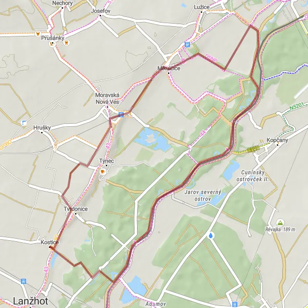 Miniatura mapy "Trasa Slovácká chalupa - Mikulčice" - trasy rowerowej w Jihovýchod, Czech Republic. Wygenerowane przez planer tras rowerowych Tarmacs.app