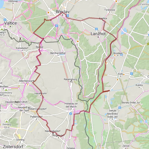 Miniatura mapy "Trasa gravelowa przez Kostice" - trasy rowerowej w Jihovýchod, Czech Republic. Wygenerowane przez planer tras rowerowych Tarmacs.app