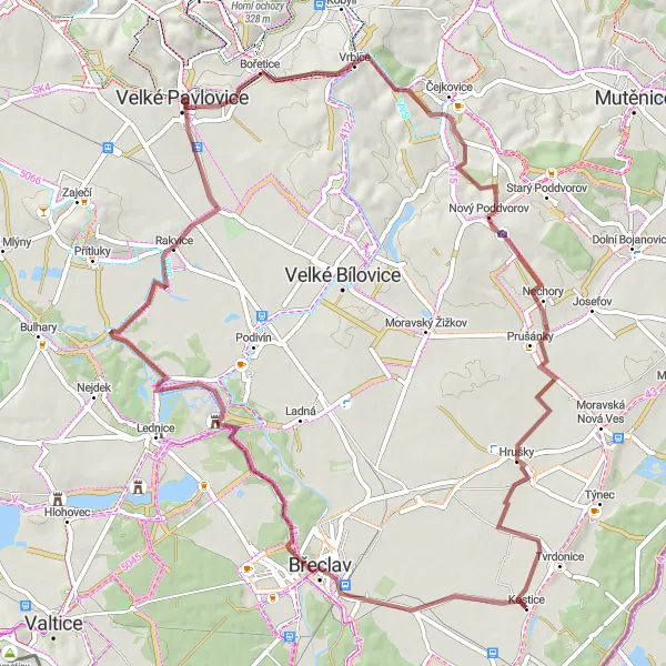 Miniatura mapy "Trasa Gravel przez Břeclav i Hrušky" - trasy rowerowej w Jihovýchod, Czech Republic. Wygenerowane przez planer tras rowerowych Tarmacs.app