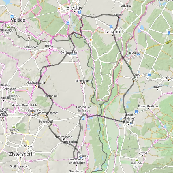 Miniatura mapy "Trasa szosowa do Kostic" - trasy rowerowej w Jihovýchod, Czech Republic. Wygenerowane przez planer tras rowerowych Tarmacs.app
