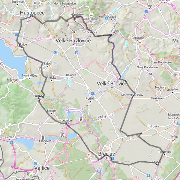Miniatura mapy "Trasa Szosowa przez Lednicką Kolonadę i Moravský Žižkov" - trasy rowerowej w Jihovýchod, Czech Republic. Wygenerowane przez planer tras rowerowych Tarmacs.app