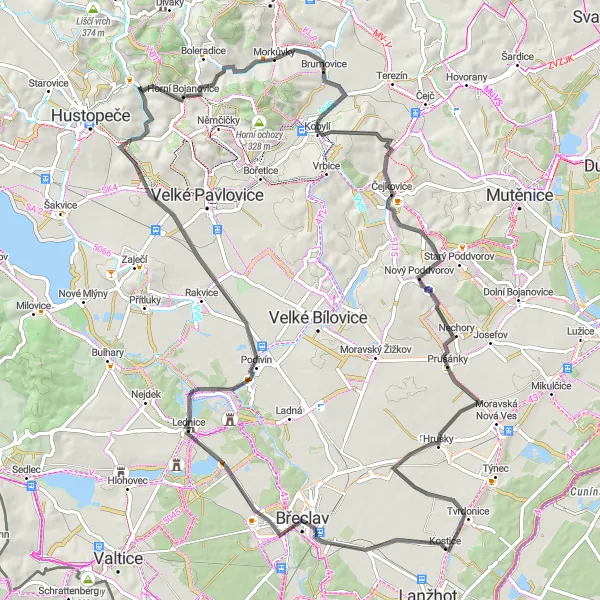 Miniatura mapy "Trasa Lednická kolonáda" - trasy rowerowej w Jihovýchod, Czech Republic. Wygenerowane przez planer tras rowerowych Tarmacs.app