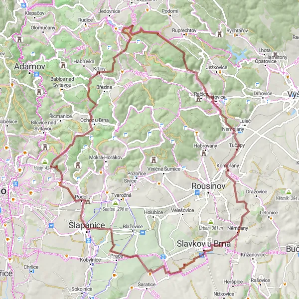 Karten-Miniaturansicht der Radinspiration "Gravel-Abenteuer von Podolí nach Hrušky" in Jihovýchod, Czech Republic. Erstellt vom Tarmacs.app-Routenplaner für Radtouren