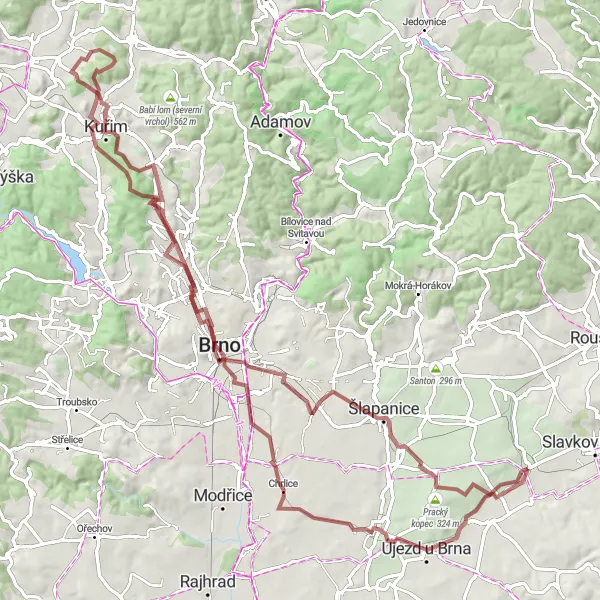 Karten-Miniaturansicht der Radinspiration "Abenteuerliche Tour um Brno-město und Ivanovice" in Jihovýchod, Czech Republic. Erstellt vom Tarmacs.app-Routenplaner für Radtouren