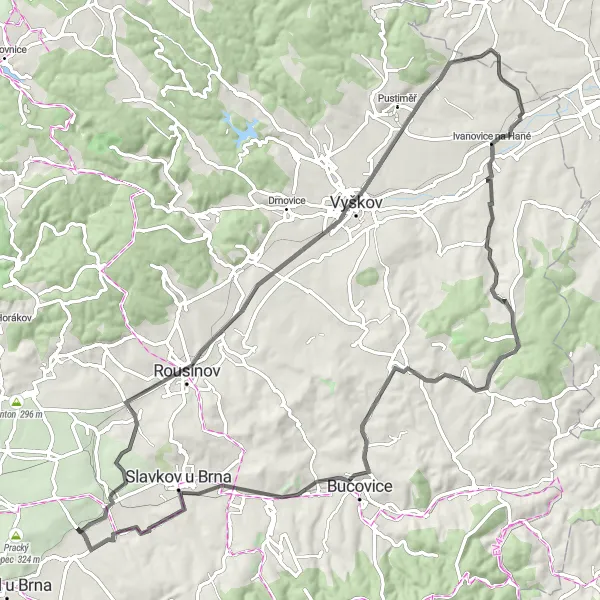 Mapa miniatúra "Vinohradský okruh kolem Křenovic" cyklistická inšpirácia v Jihovýchod, Czech Republic. Vygenerované cyklistickým plánovačom trás Tarmacs.app