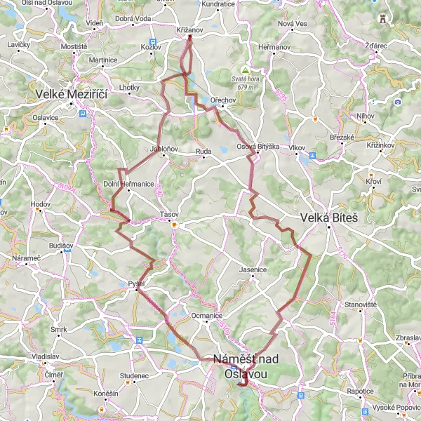 Karten-Miniaturansicht der Radinspiration "Křižanov Höhlen und Schlösser Tour" in Jihovýchod, Czech Republic. Erstellt vom Tarmacs.app-Routenplaner für Radtouren