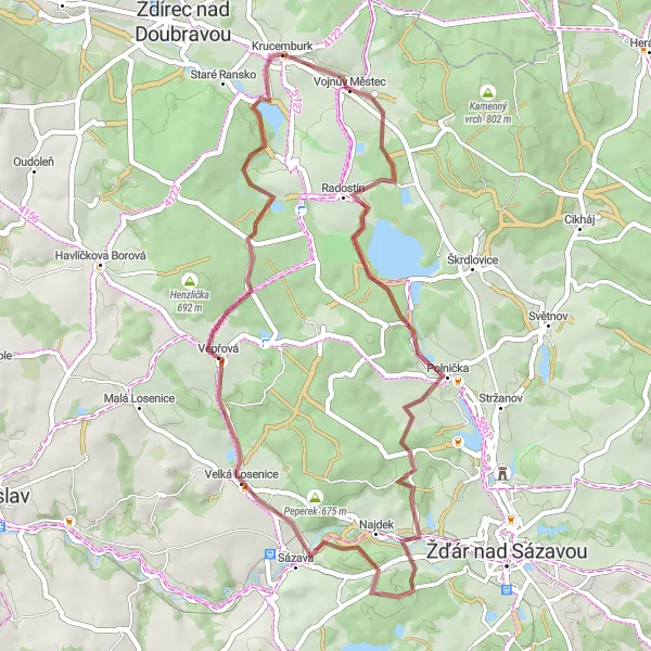 Miniaturní mapa "Cyklotrasa Vojnův Městec - Vepřová" inspirace pro cyklisty v oblasti Jihovýchod, Czech Republic. Vytvořeno pomocí plánovače tras Tarmacs.app
