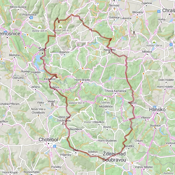 Map miniature of "The Rural Countryside Escape" cycling inspiration in Jihovýchod, Czech Republic. Generated by Tarmacs.app cycling route planner